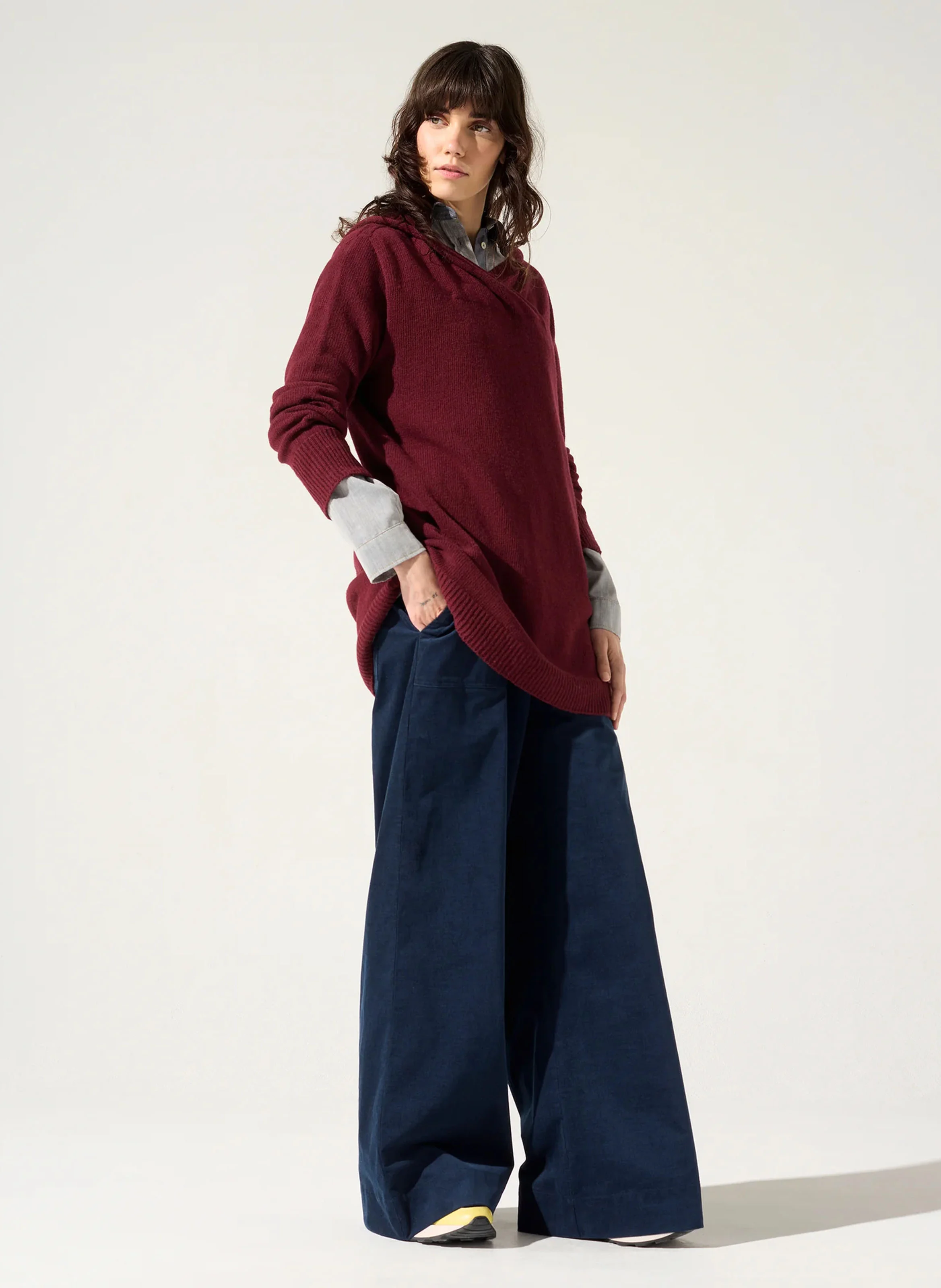 PERHAN - Pull à capuche ample en laine mélangée | Bleu