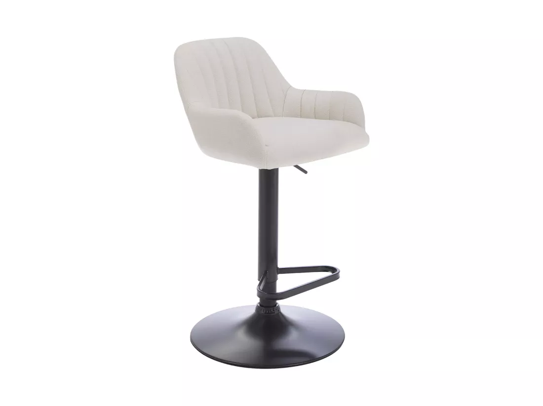 Lot de 2 tabourets de bar en tissu et métal noir - Hauteur réglable - Crème - ELEANA