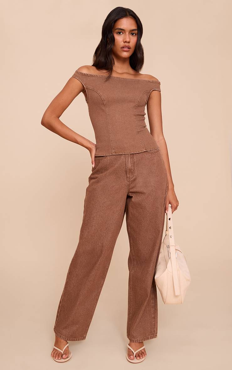 Marron Jean Large Slouchy Léger À Jambe Évasée