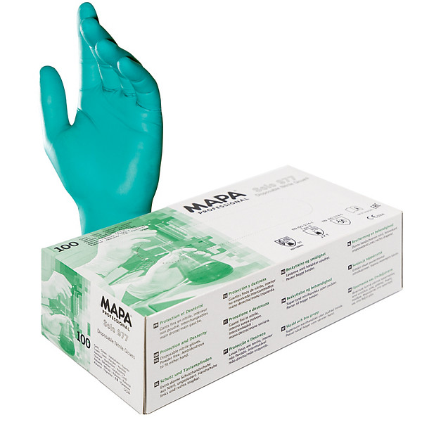 Gants jetables nitrile non poudrés Mapa Solo 977 taille 9, boîte de 100