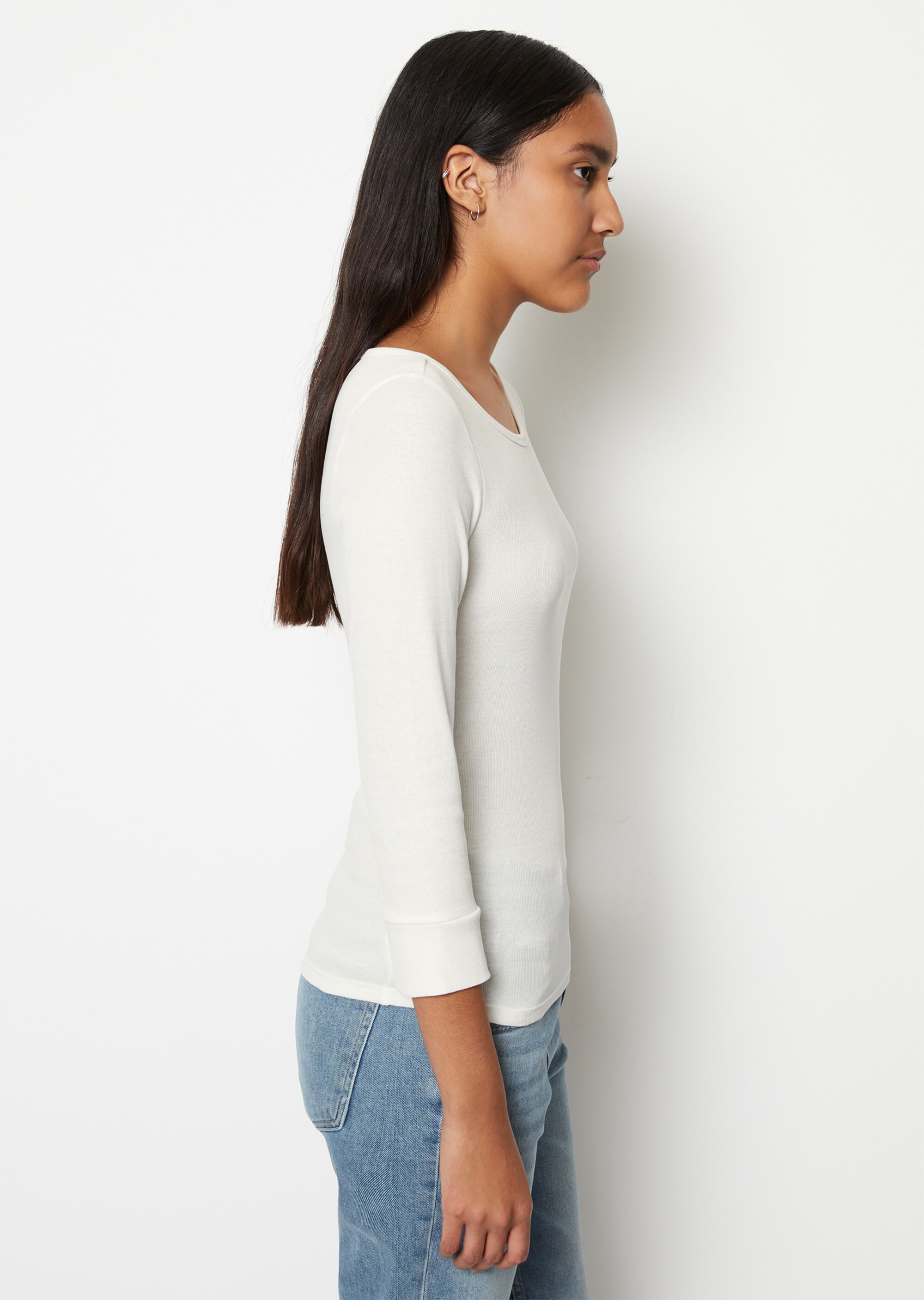 Ripp-T-Shirt mit 3/4-Ärmeln aus Organic Cotton-Stretch