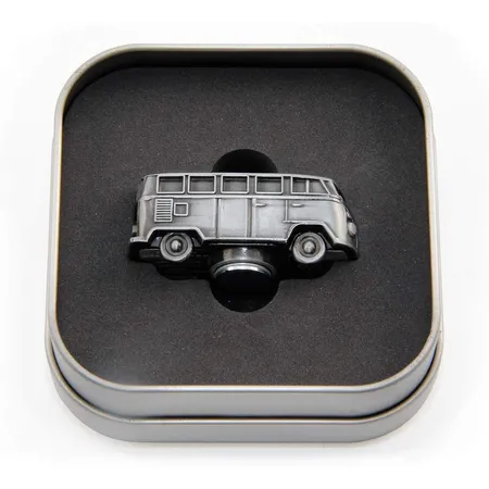 Brisa Miniatur 3D T1 Bus silber mit Magnet in Geschenkdose Antiksilberoptik
