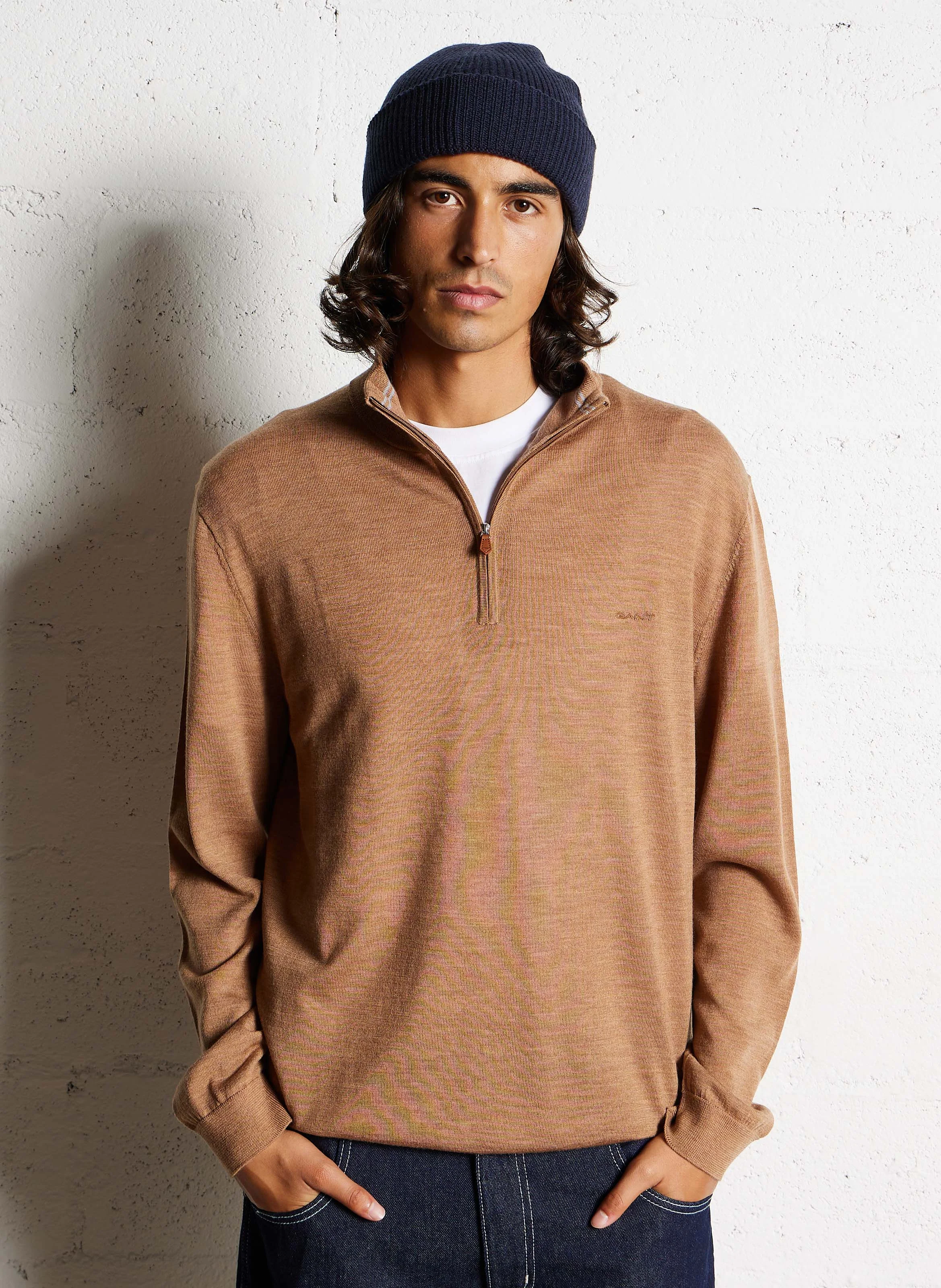Pull col montant régular-fit en laine | Beige