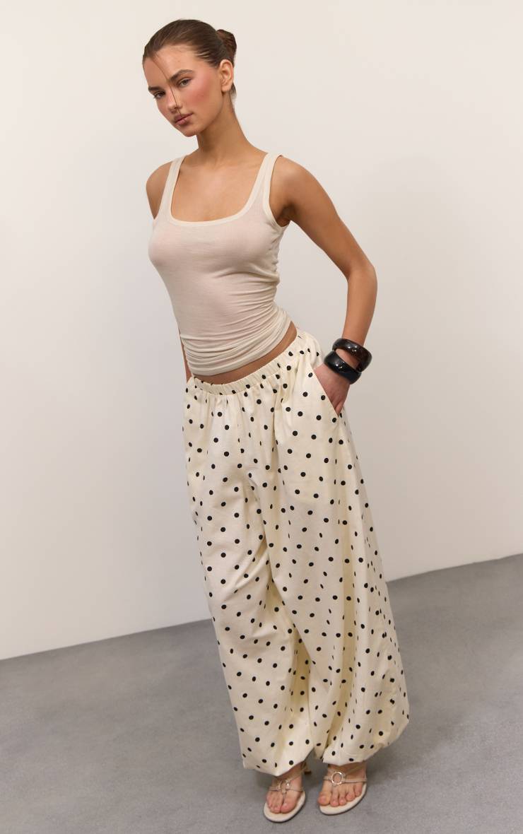Black Polkadot Pantalon Ballon En Lin À Pois
