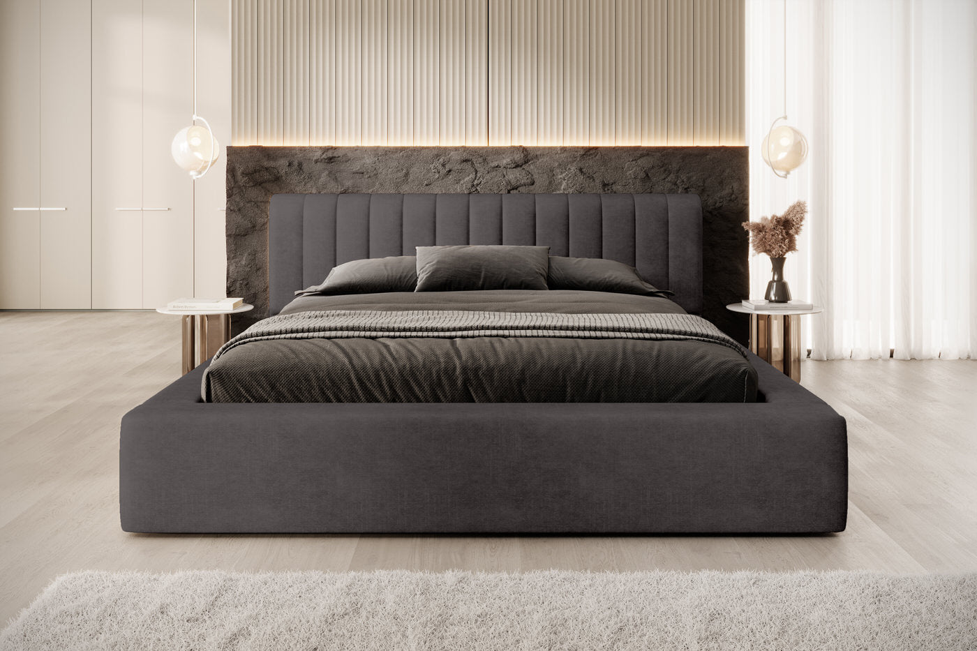 Trae Mobler Amira 140 x 200 cm Gestoffeerd Bed Antraciet
