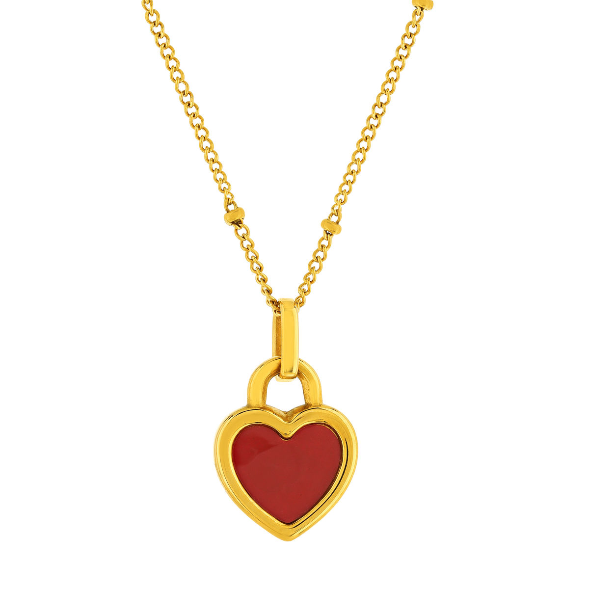 Collier acier jaune nacre coeur 45cm