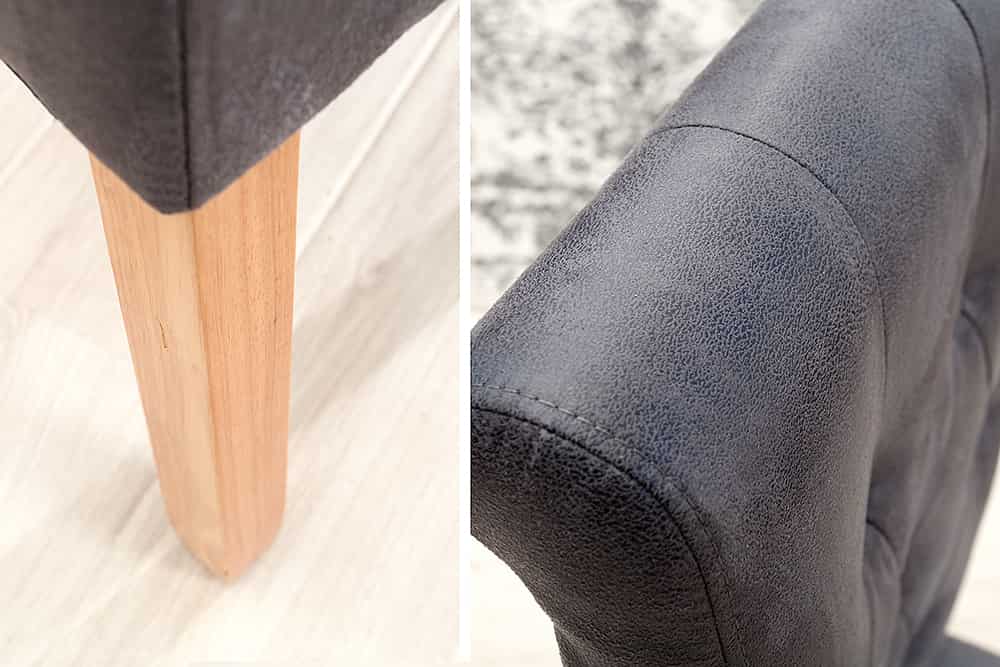 Edler Stuhl CASA vintage grau mit Zierknöpfen Massivholzbeine