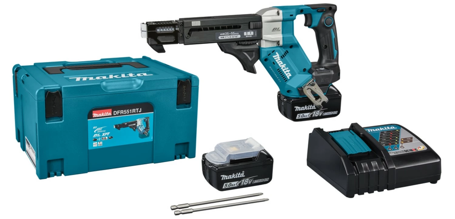 Makita DFR551RTJ 18V Li-Ion accu schroefautomaat set (2x 5,0Ah) in Mbox - 25-55mm