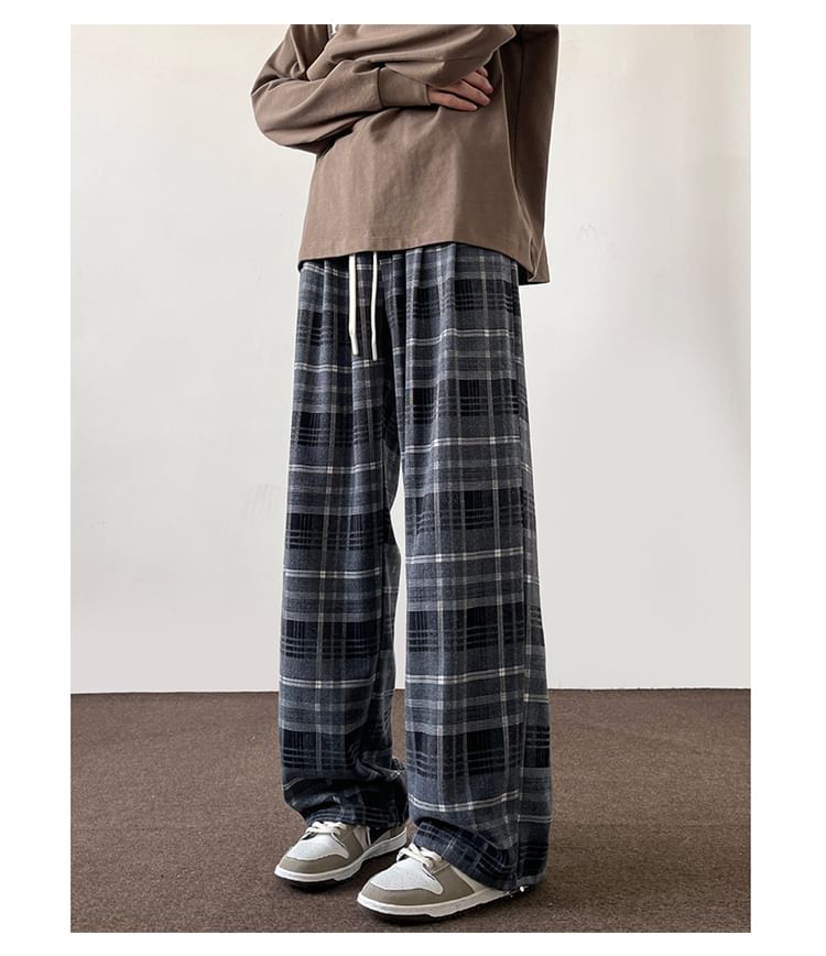 Bay Go Mall - Geruite broek met wijde pijpen en gemiddelde taille