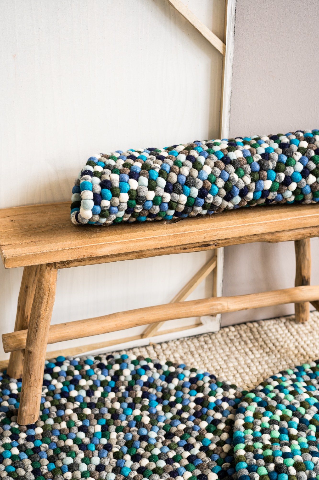 Filz-Teppich blau-grau, Ø 90 cm von fischer's lagerhaus