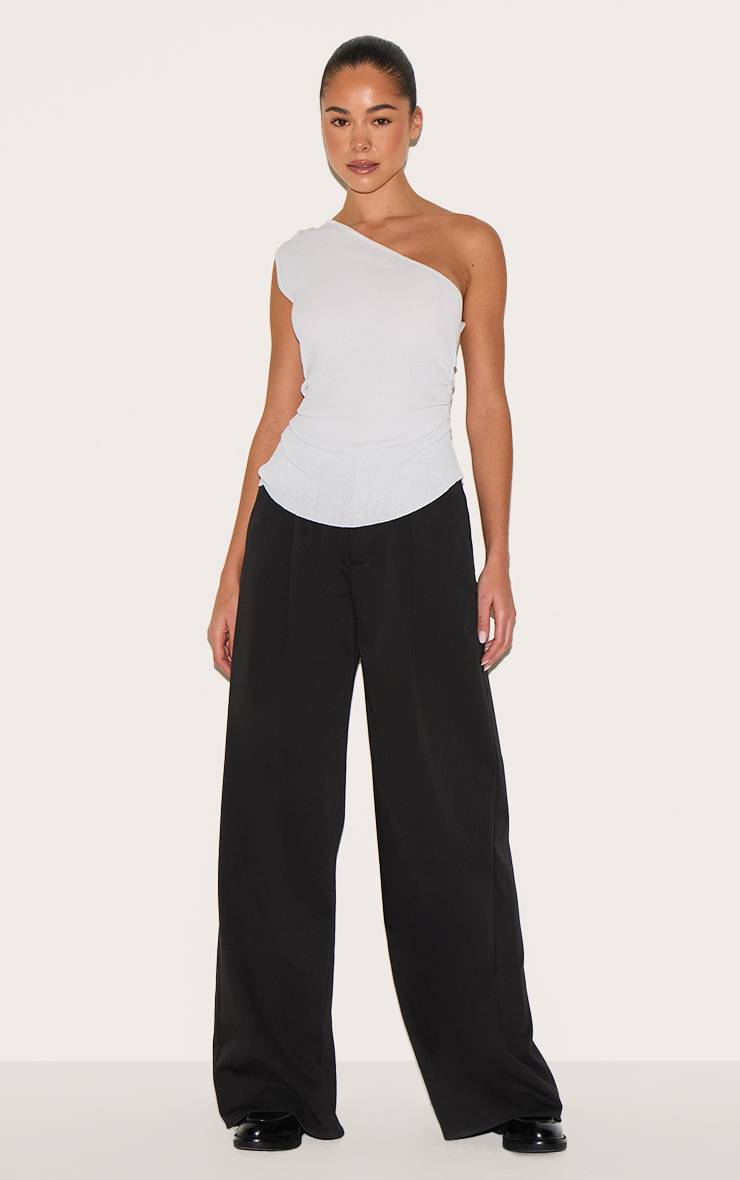 Blanc Haut En Maille Fine Asymétrique Avec Côté Froncé