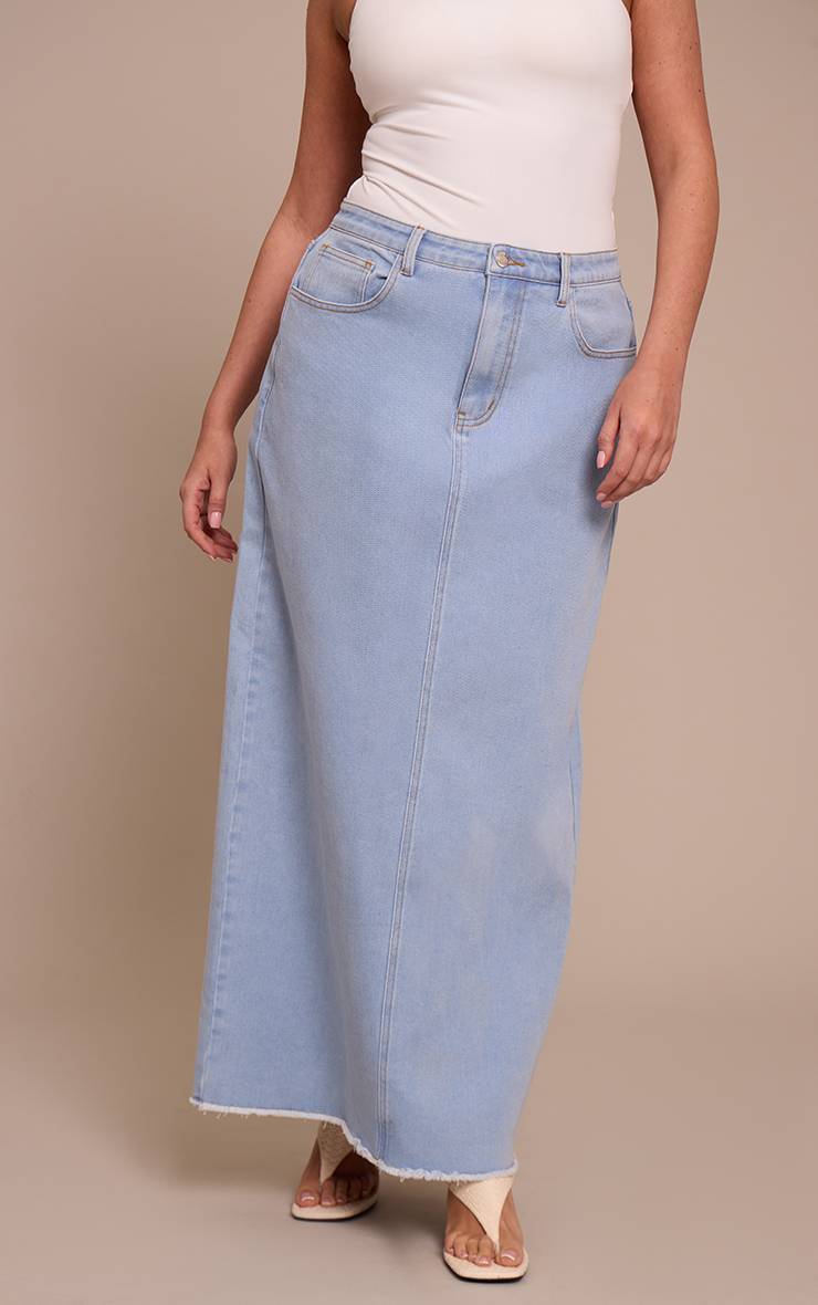 Bleu Clair Jupe Maxi Colonne En Denim Stretch Sculptant