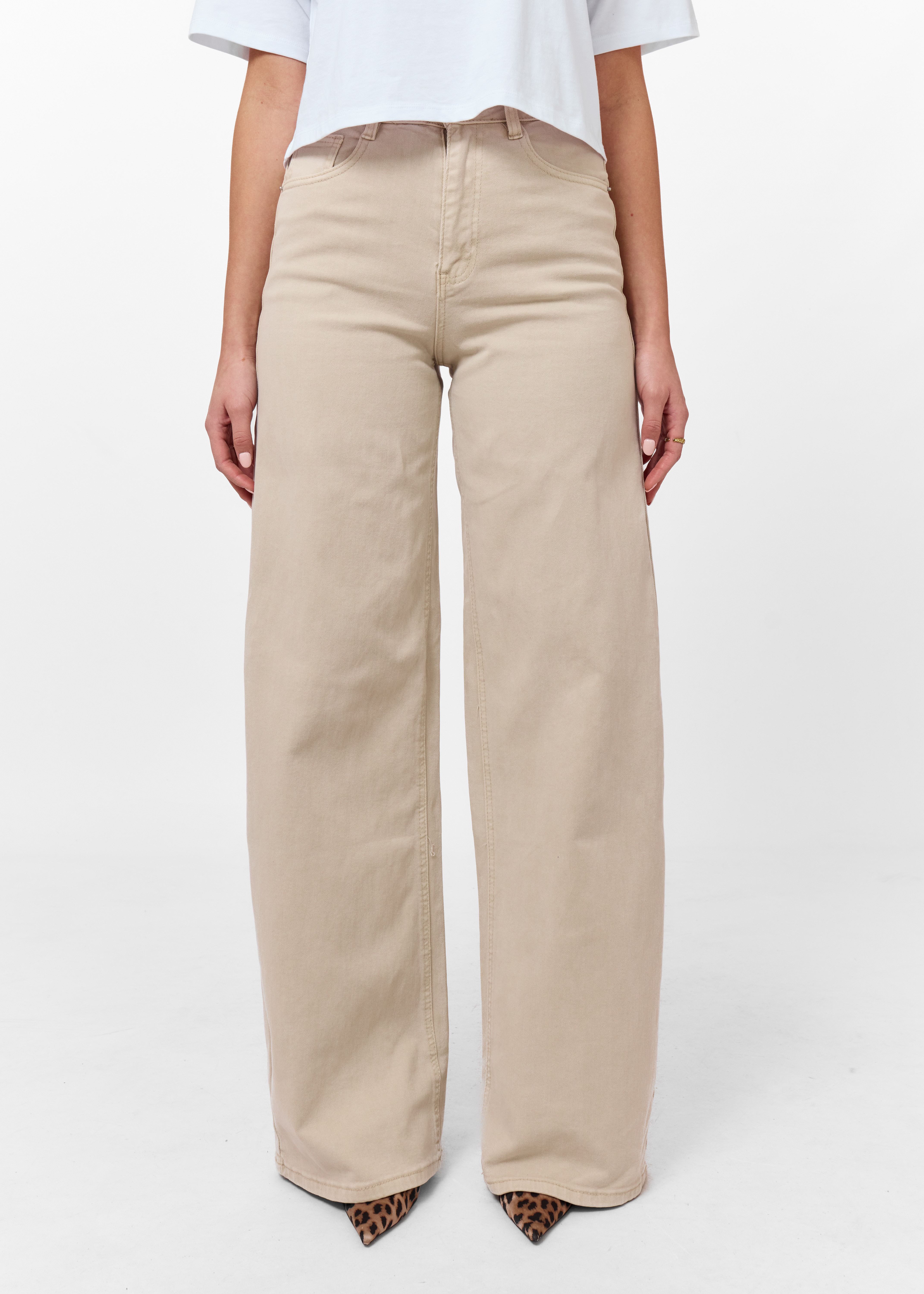 Wide leg stretch jeans beige