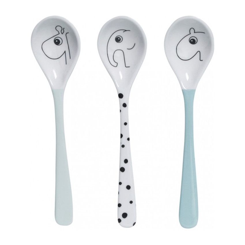 Lot de 3 cuillères en mélamine - Happy Dots Blue - Ecru
