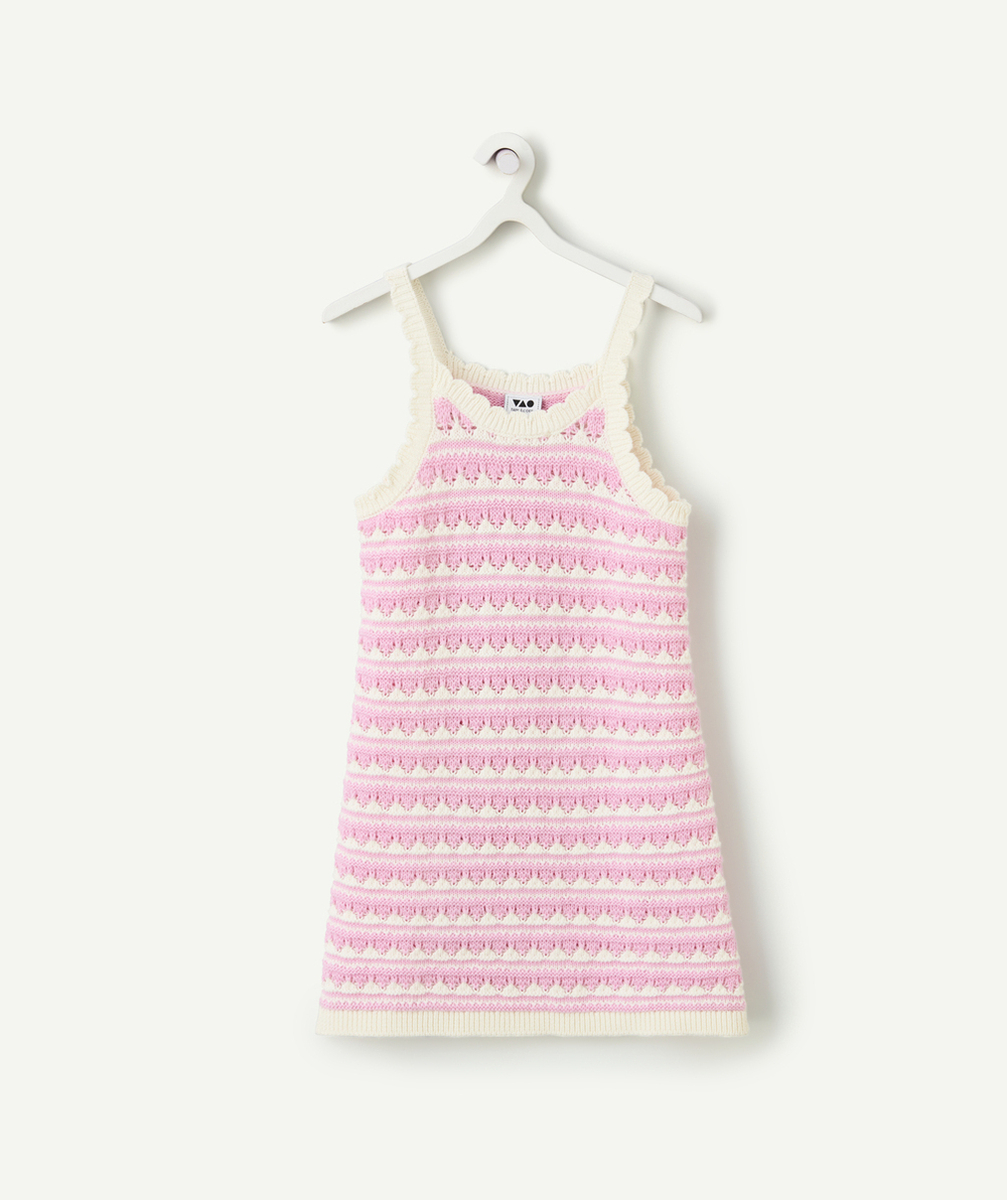 robe fille à bretelles et crochet à rayures rose et blanc
