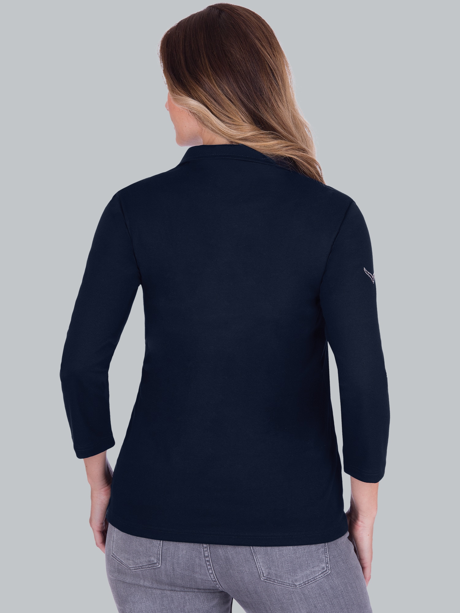 Poloshirt mit Kristallsteinen Navy