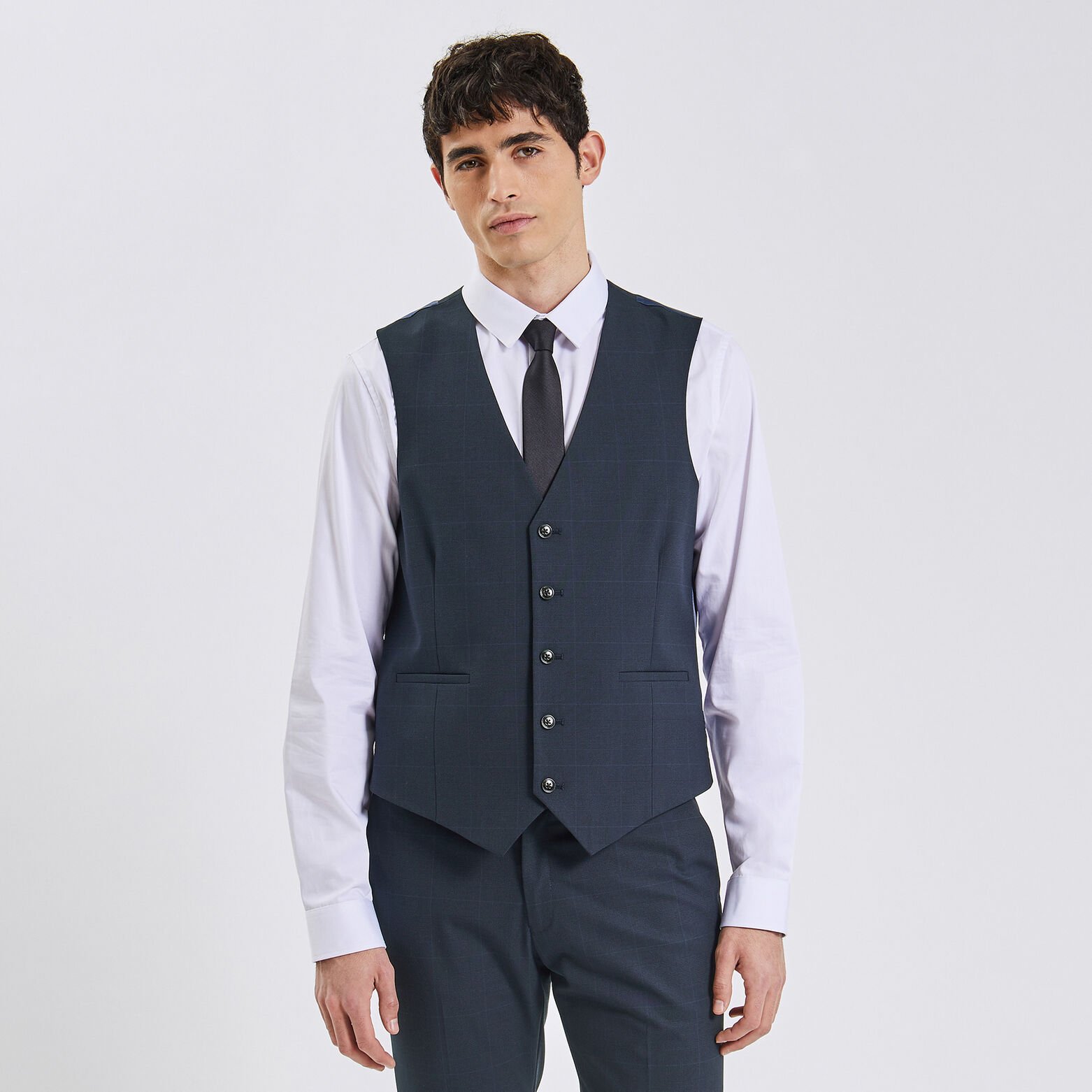 Gilet de costume slim à carreaux Bleu