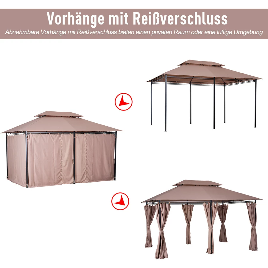 Outsunny Gartenpavillon mit Seitenwände braun