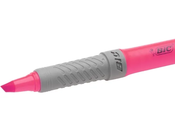 Overstregningspen BIC Highlighter Grip pink med skrå spids - (12 stk.)
