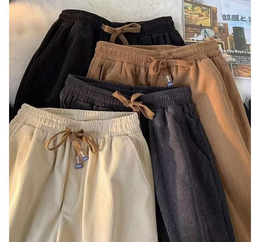 Zoslane - Mid Rise Plain Corduroy Wide Leg Pants