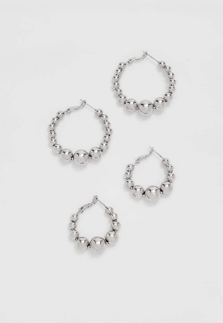 Conjunto de 2 pares de brincos de argola com miçangas