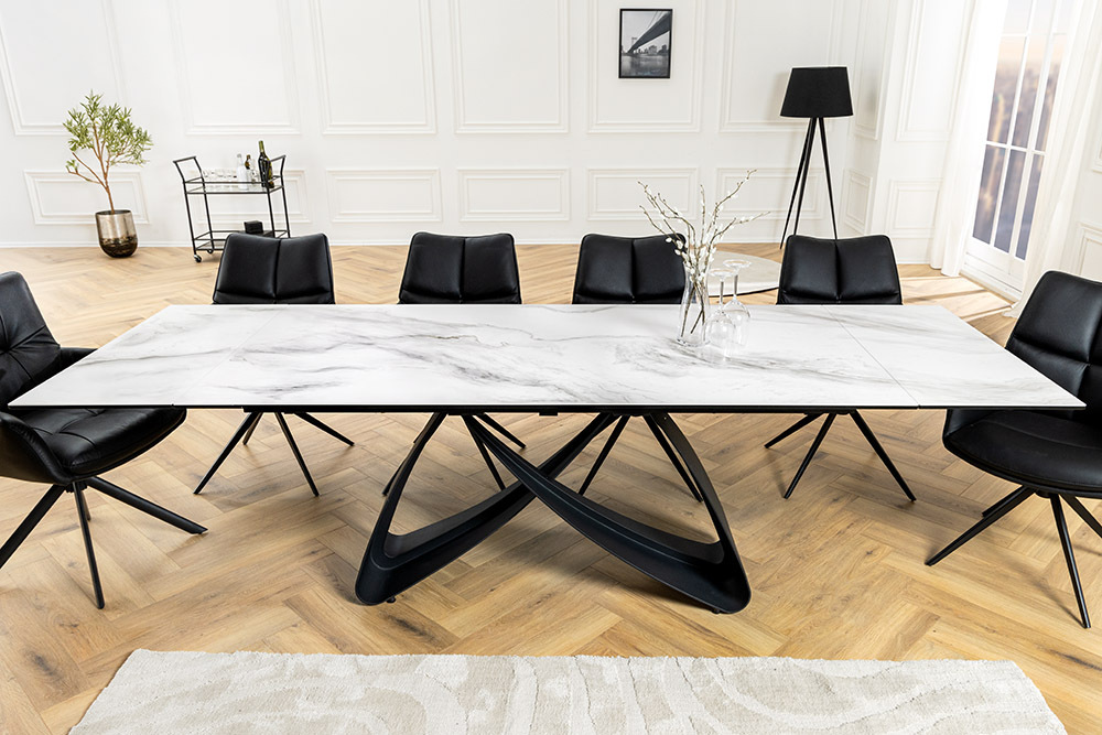 Ausziehbarer Esstisch INFINITY 180-260cm weiß Keramik Marmor schwarz Metall