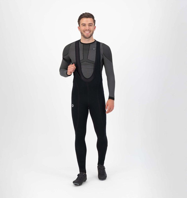 Rogelli Core Lange Fietsbroek Heren met Bretels - Zonder Zeem - Lange Wielrenbroek - Zwart - Maat 4XL