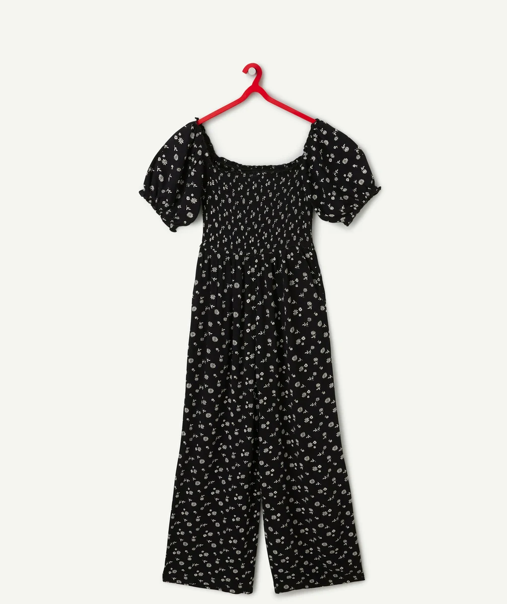 combinaison fille en viscose responsable noire imprimé à fleurs