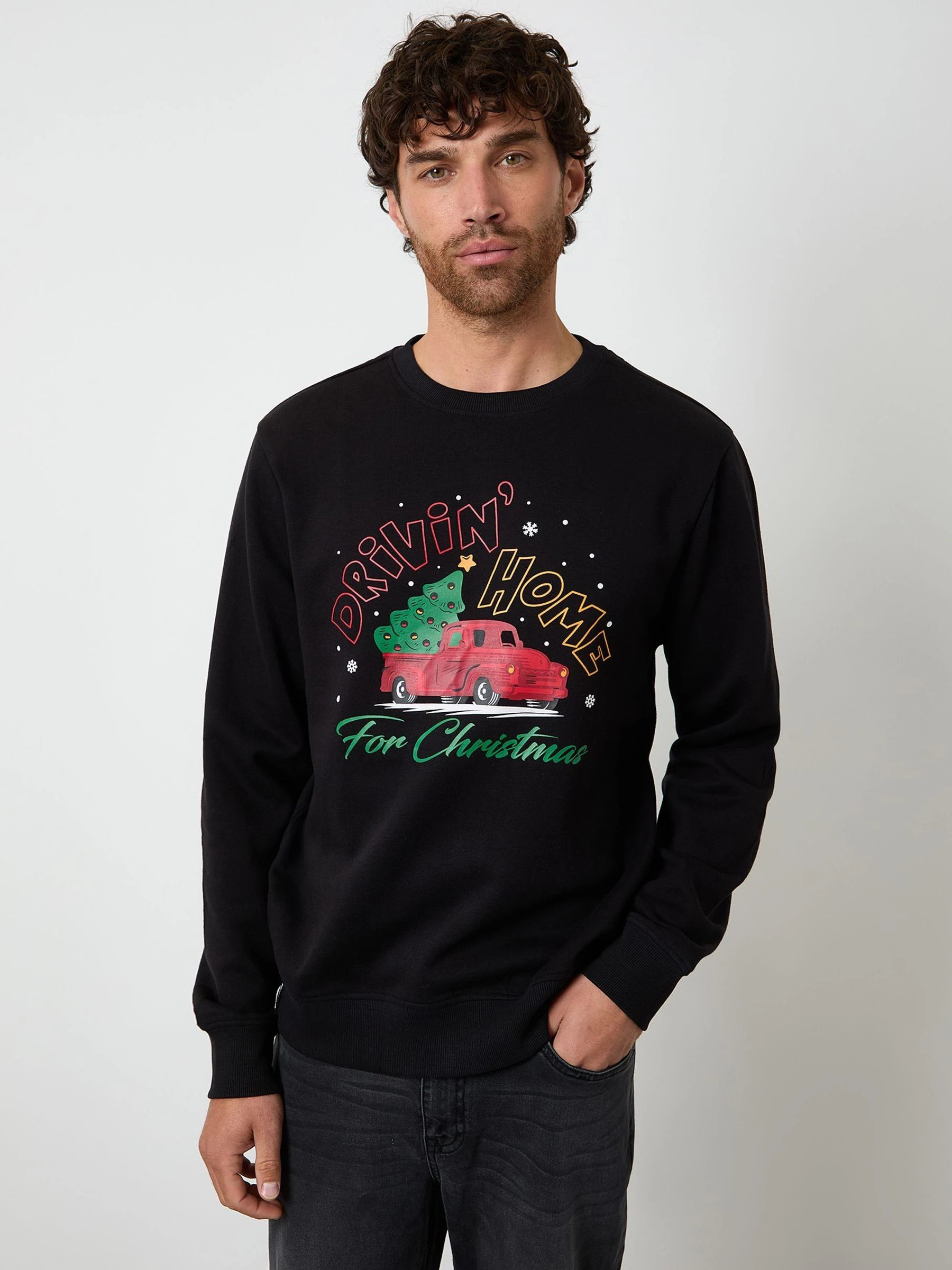 Zwart - Ronde hals - Threadbare Christmas Graphic Print Sweatshirt