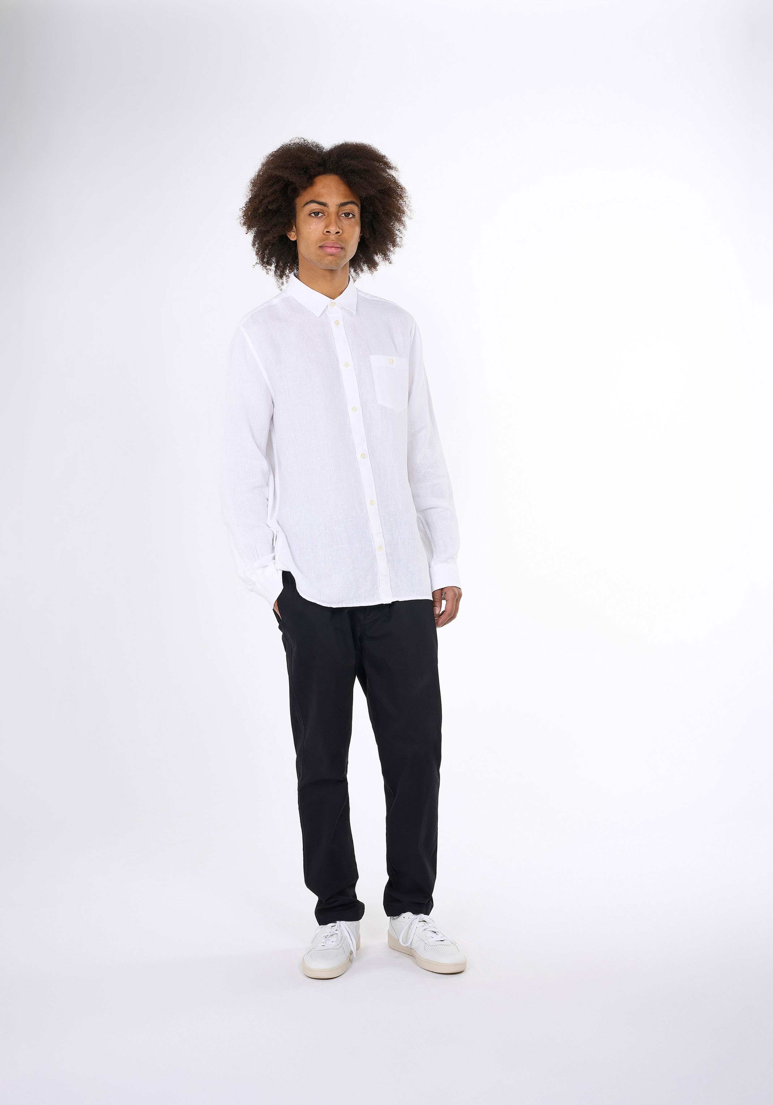 Knowledge Cotton Apparel Leinenhemd Regular Linen Shirt Bright White