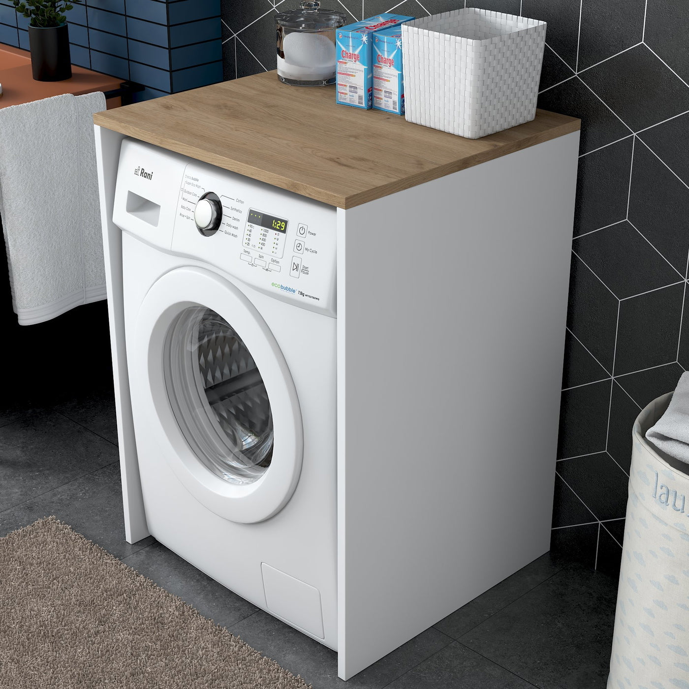 Giga Meubel - Wasmachinekast Wit|Naturel Hout - 65x60x91,8cm - Kad