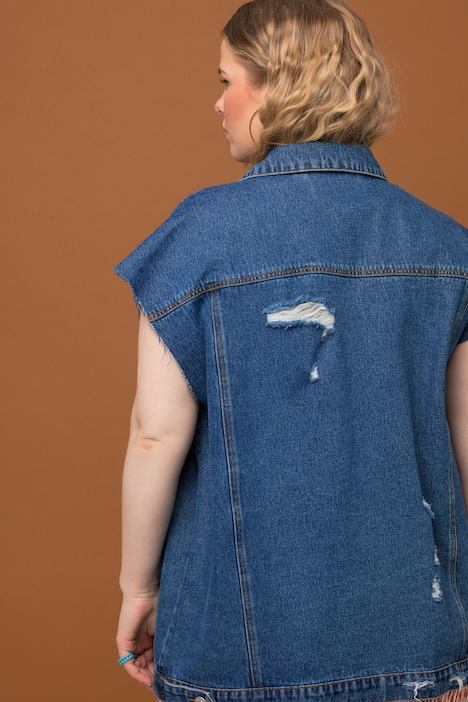 Jeansweste, oversized, Destroy-Effekte, Hemdkragen