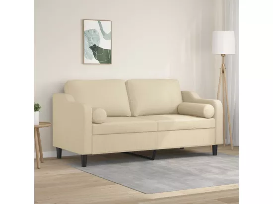 Canapé 2 places avec oreillers décoratifs crème 140 cm tissu