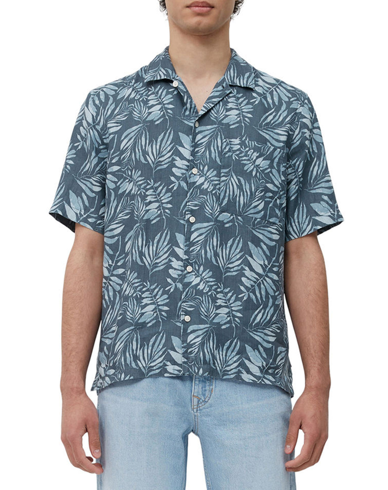 Marc O'Polo Chemise 100% Lin manches courtes Rf bleue