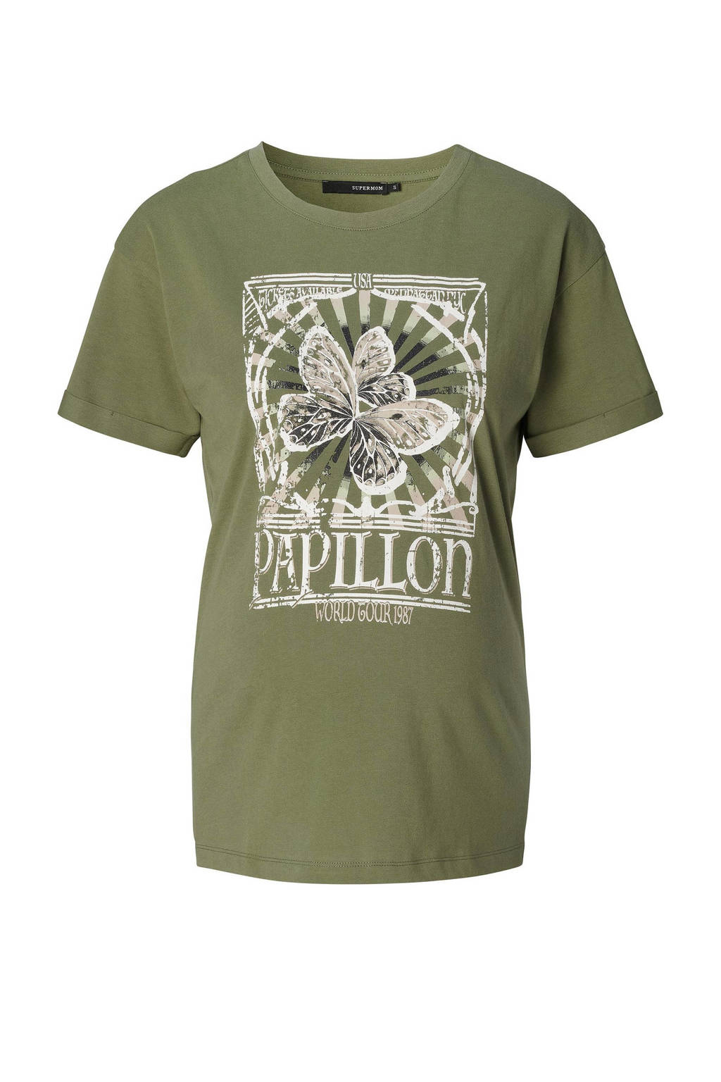 Supermom zwangerschapsshirt Evergreen met pied-de-poule groen
