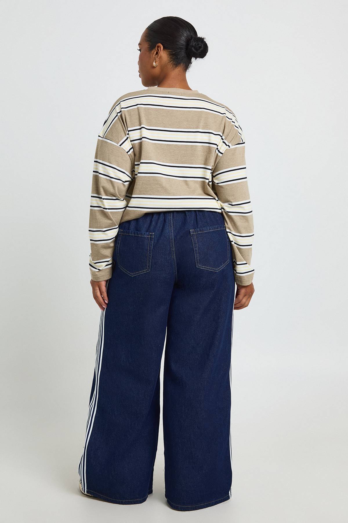boohoo Jean Large À Taille Élastiquée Avec Détail Rayé