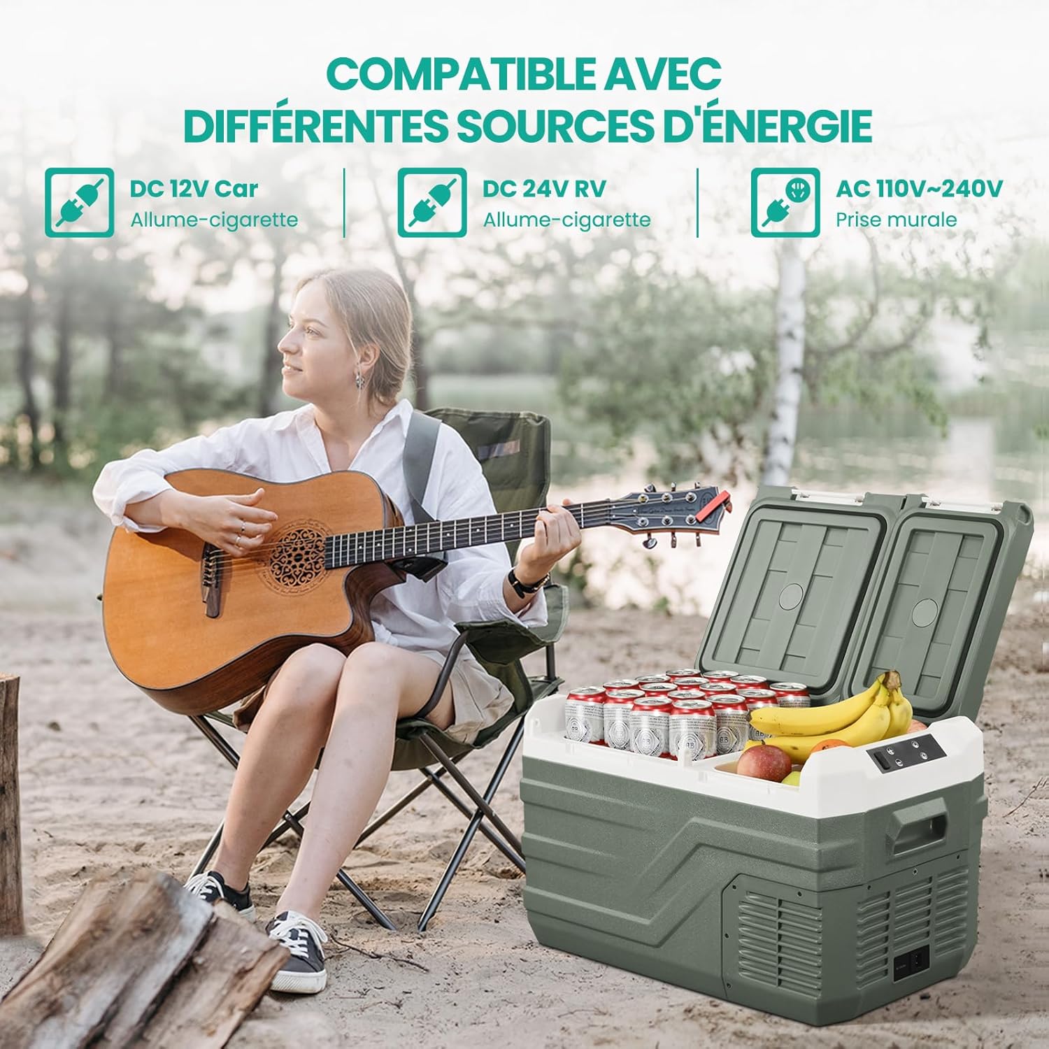 Alpicool 31L Kompressor Kühlbox Elektrisch, Zwei Zonen Kühlschrank Gefrierbox Tragbarer 12V 230V, Tragbarer Kühlbox für Auto, Camping, Angeln, Fahrten, Lkw, Boot, -20℃-20℃