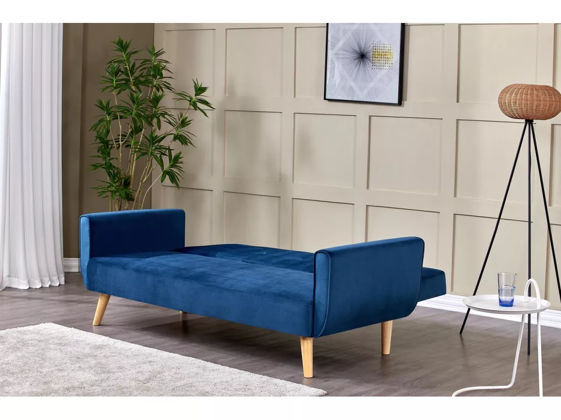 Canapé scandinave convertible 3 places velours bleu nuit BERLIN