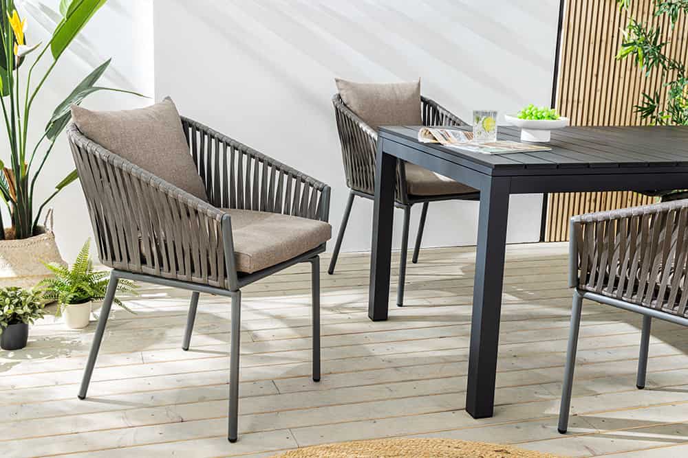 Moderner Stuhl ROPE hell anthrazit Aluminium Gartensessel inkl. Kissen In- und Outdoor