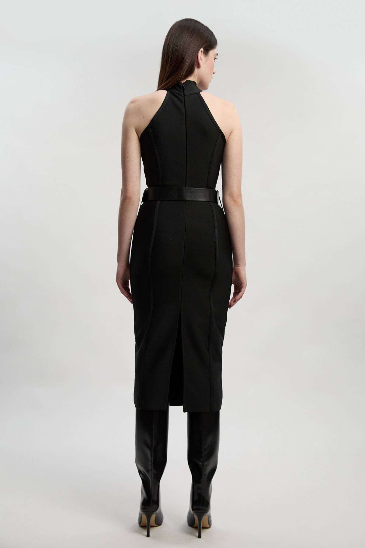 KarenMillen Robe Midi Moulante À Col Montant Avec Ceinture À Boucle