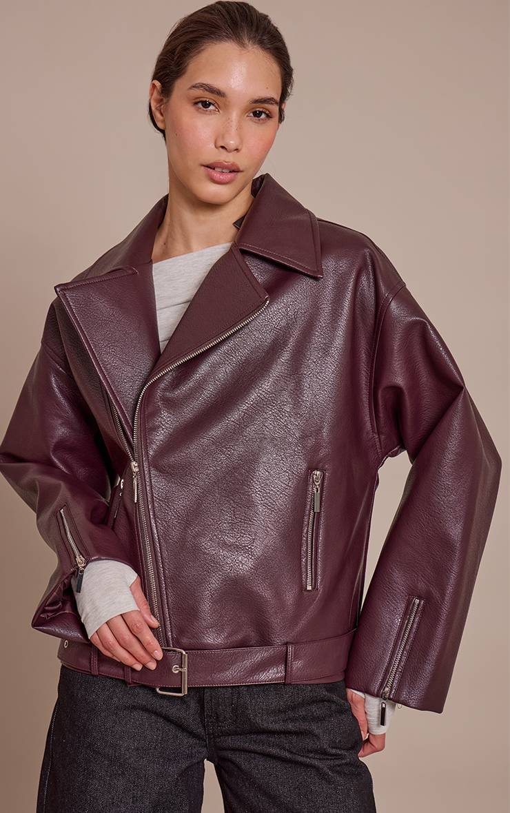 Rouge Bordeaux Veste De Motard Oversize En Synthétique