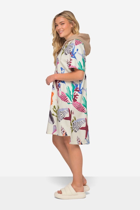 Sweatkleid, A-Line, Strandmotive, Kapuze, Halbarm