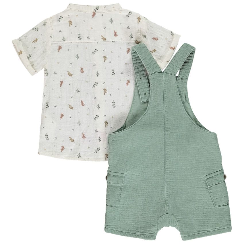 Ensemble 2 pièces avec salopette brodée pour bébé garçon - Ecru
