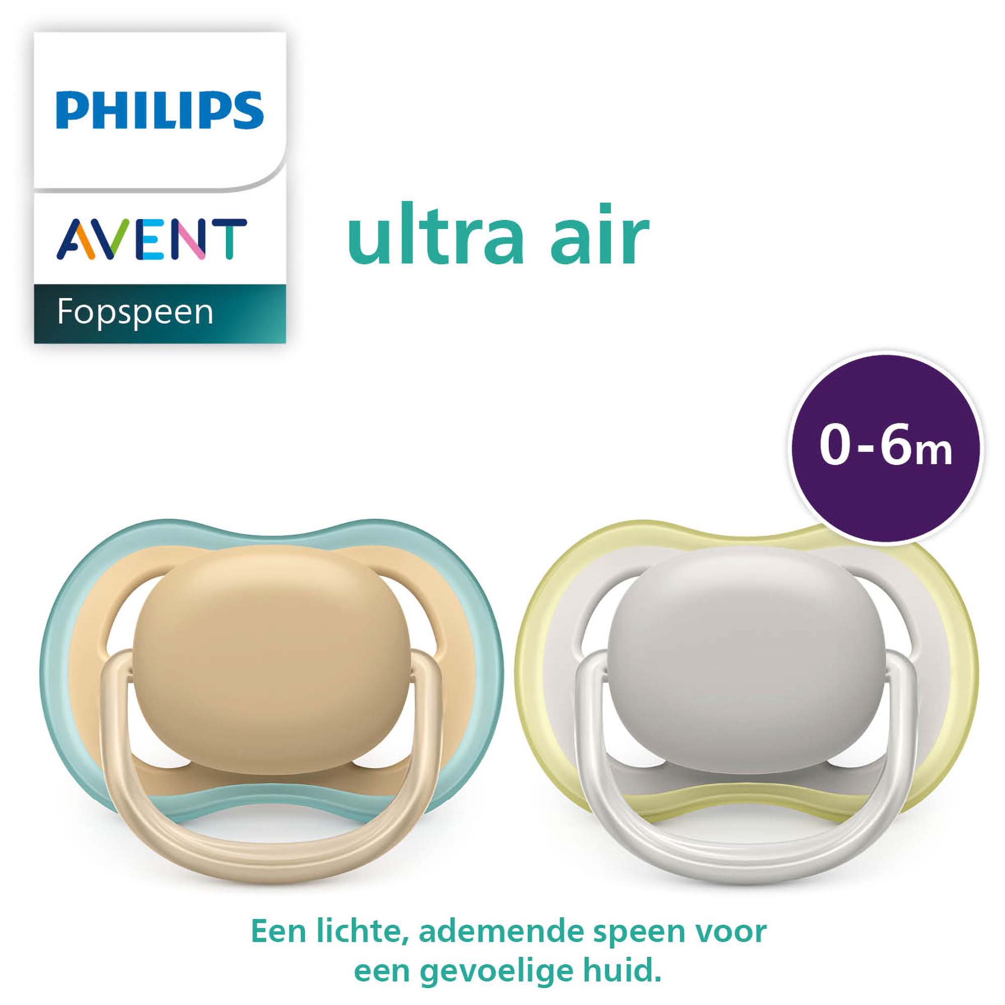 Philips Avent Ultra Air fopspeen 0-6 mnd 2-pack grijs