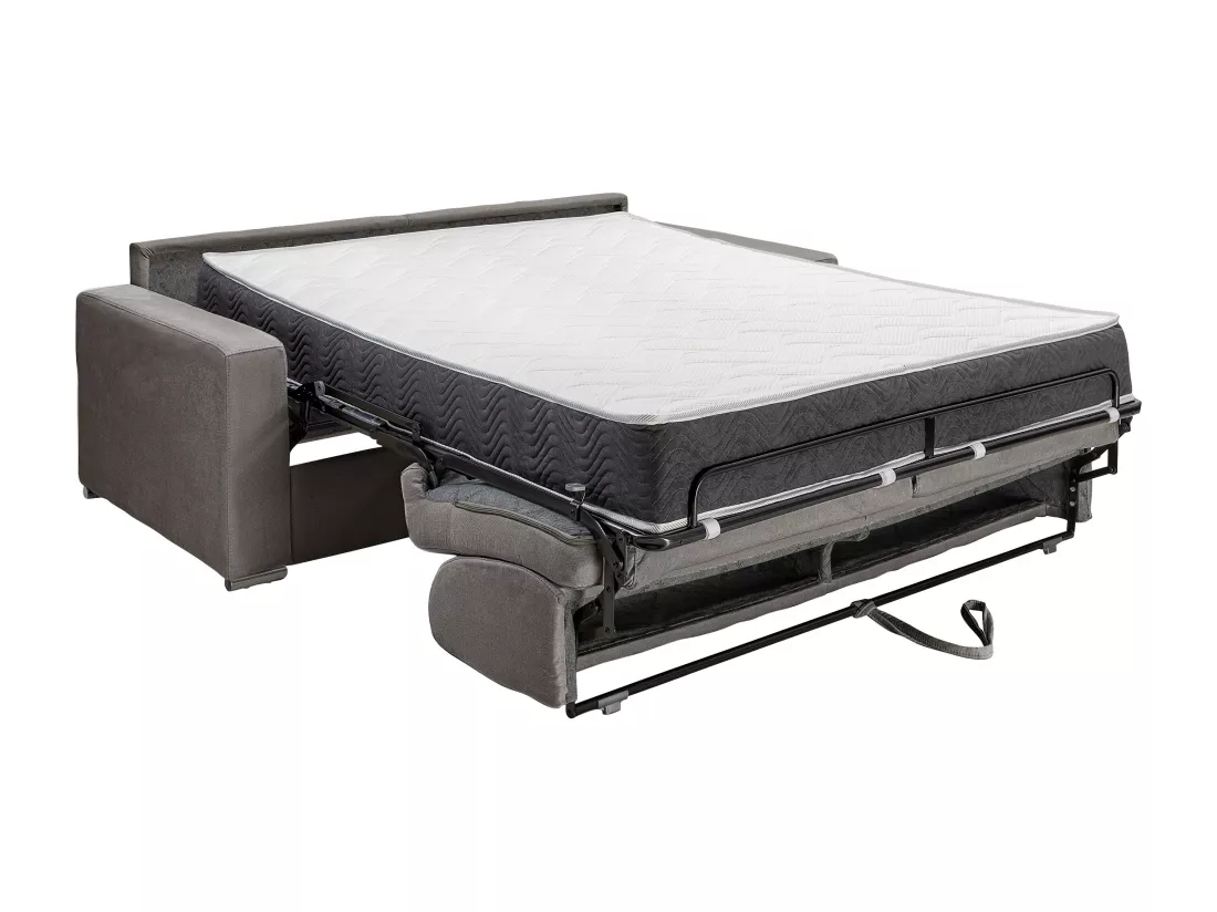 Canapé 4 places convertible express en tissu anthracite - Couchage lattes larges 160 cm - Matelas 22 cm avec mémoire de forme CALITO