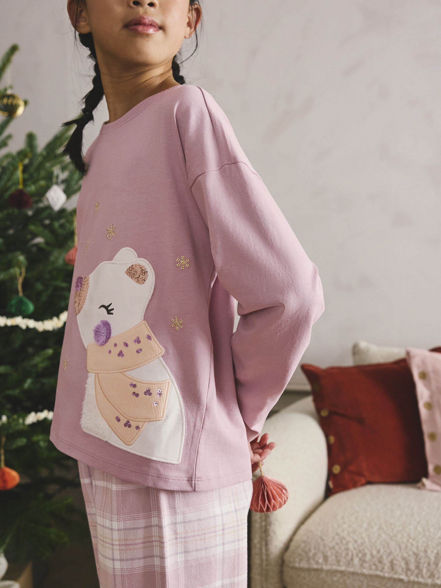 Lilapaarse ijsbeer - Set van 1 pyjama's met geweven broek (3-16jr)
