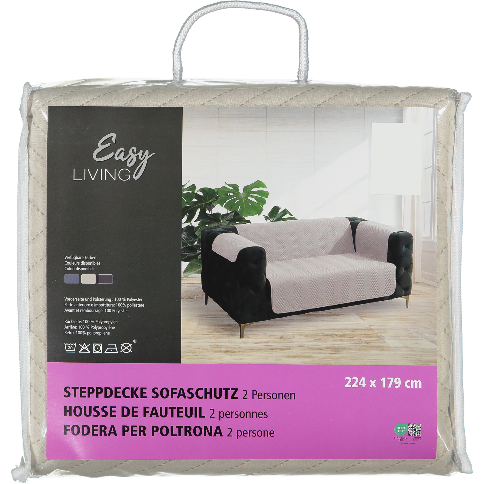 Steppdecke Sofaschutz 2 Personen silber