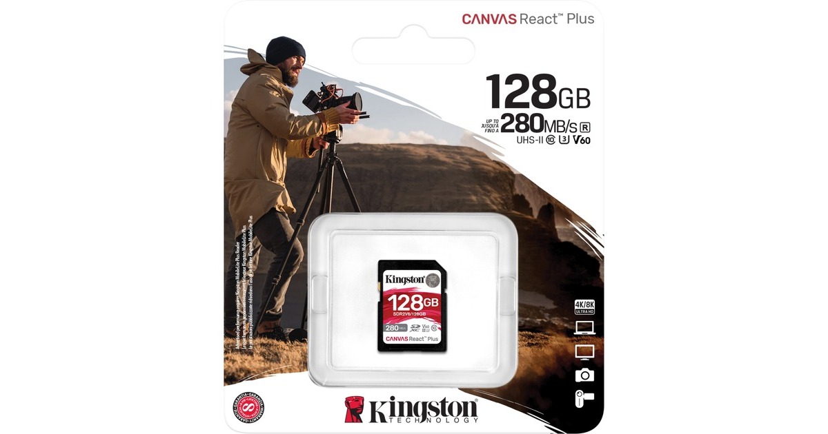 KingstonCanvas React Plus 128 GB geheugenkaart  (Zwart, UHS-II U3, Class 10, V60)
