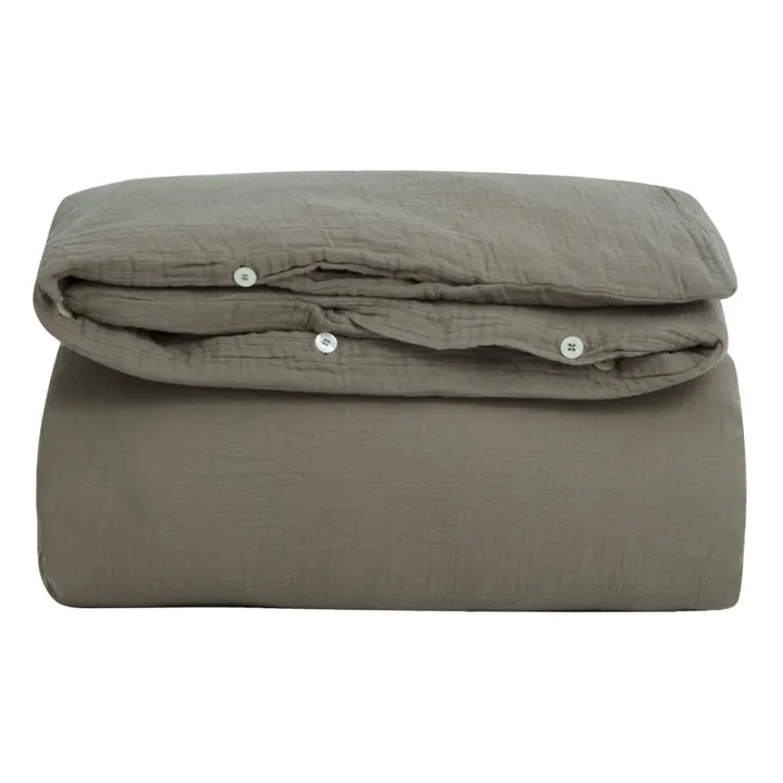 garbo&friends Housse de couette Géranium en mousseline de coton | Vert kaki