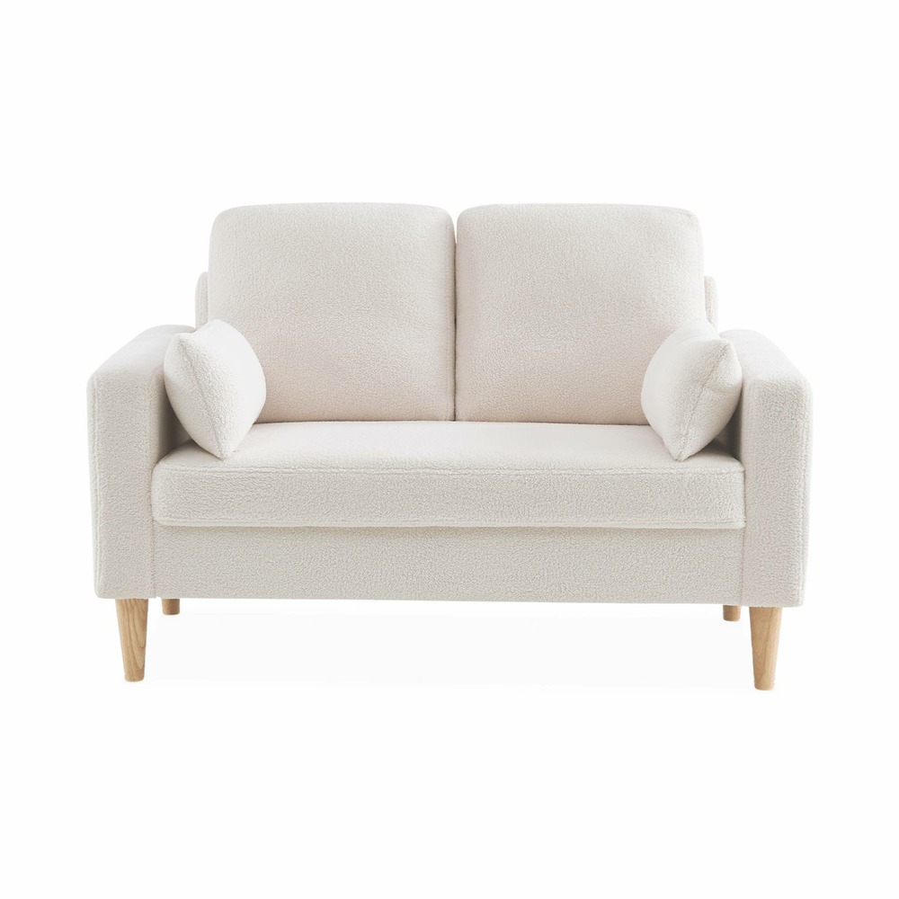 Canapé à bouclettes blanches - bjorn - canapé 2 places fixe droit pieds bois. Style scandinave